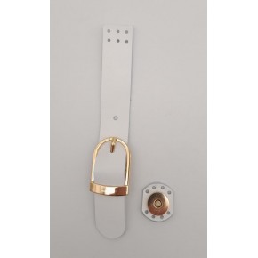 Çanta Aksesuar 18x2,3 cm Beyaz Gerçek Deri Tokalı Çanta Kapağı Light Gold Metalli