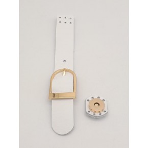 Çanta Aksesuar 18x2,3 cm Beyaz Gerçek Deri Tokalı Çanta Kapağı Light Gold Metalli