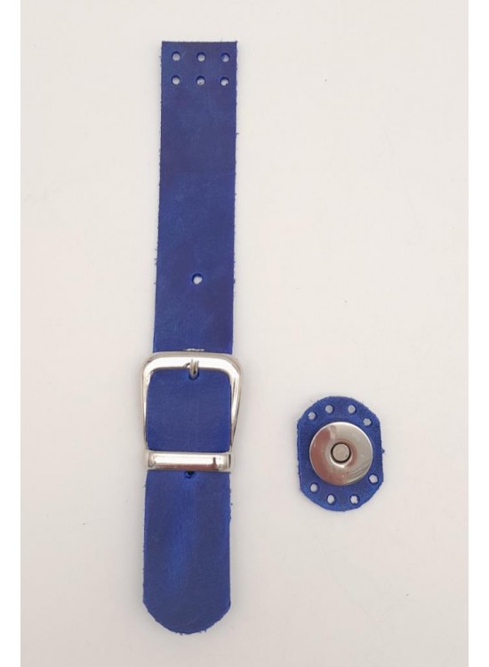 Çanta Aksesuar 18x2,3 cm Crazy Oil Saks Mavi Gerçek Deri Tokalı Çanta Kapağı Gümüş Metalli