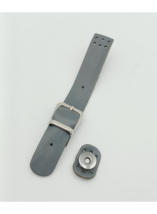 Çanta Aksesuar 18x2,3 cm Gri Gerçek Deri Tokalı Çanta Kapağı Gümüş Metalli