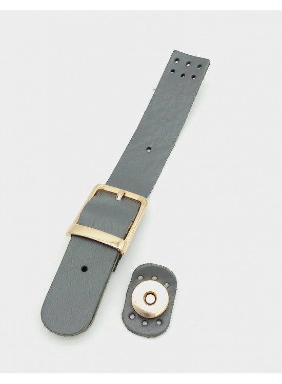 Çanta Aksesuar 18x2,3 cm Gri Gerçek Deri Tokalı Çanta Kapağı Light Gold Metalli