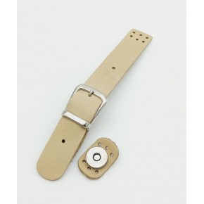 Çanta Aksesuar 18x2,3 cm Ham (Doğal) Gerçek Deri Tokalı Çanta Kapağı Gümüş Metalli