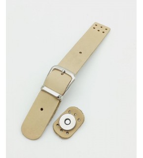 Çanta Aksesuar 18x2,3 cm Ham (Doğal) Gerçek Deri Tokalı Çanta Kapağı Gümüş Metalli