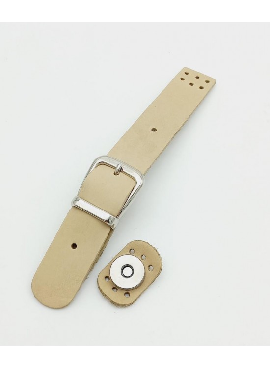 Çanta Aksesuar 18x2,3 cm Ham (Doğal) Gerçek Deri Tokalı Çanta Kapağı Gümüş Metalli