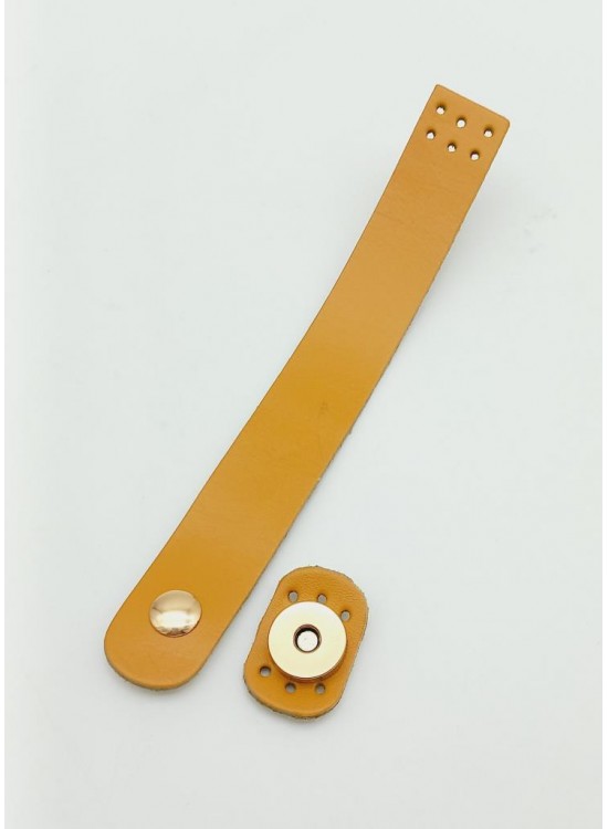 Çanta Aksesuar 18x2,3 cm Hardal Gerçek Deri Düz Çanta Kapağı Light Gold Metalli