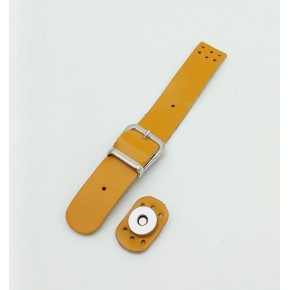 Çanta Aksesuar 18x2,3 cm Hardal Gerçek Deri Tokalı Çanta Kapağı Gümüş Metalli