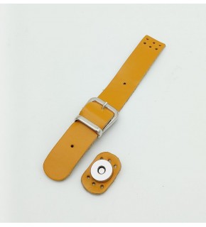 Çanta Aksesuar 18x2,3 cm Hardal Gerçek Deri Tokalı Çanta Kapağı Gümüş Metalli