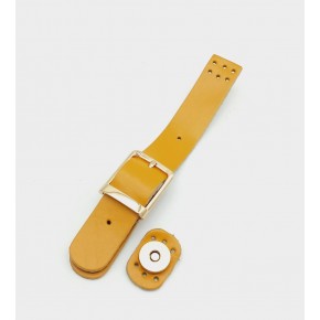 Çanta Aksesuar 18x2,3 cm Hardal Gerçek Deri Tokalı Çanta Kapağı Light Gold Metalli