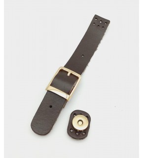 Çanta Aksesuar 18x2,3 cm Kahverengi Gerçek Deri Tokalı Çanta Kapağı Light Gold Metalli