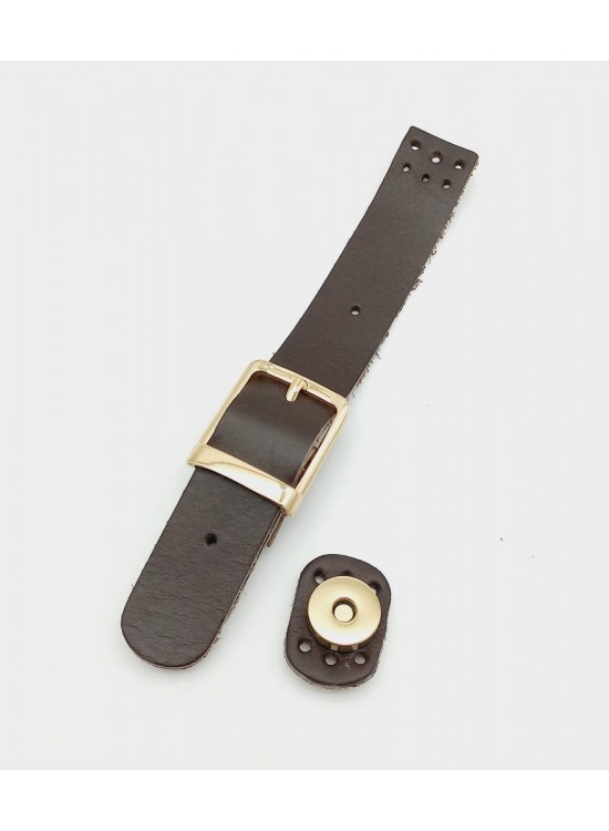 Çanta Aksesuar 18x2,3 cm Kahverengi Gerçek Deri Tokalı Çanta Kapağı Light Gold Metalli