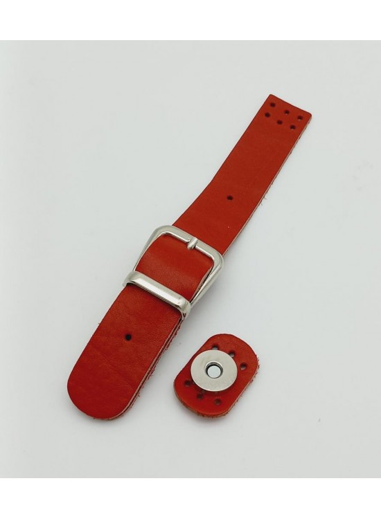 Çanta Aksesuar 18x2,3 cm Kırmızı Gerçek Deri Tokalı Çanta Kapağı Gümüş Metalli