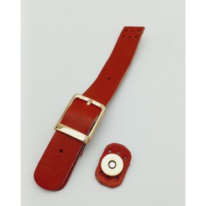 Çanta Aksesuar 18x2,3 cm Kırmızı Gerçek Deri Tokalı Çanta Kapağı Light Gold Metalli