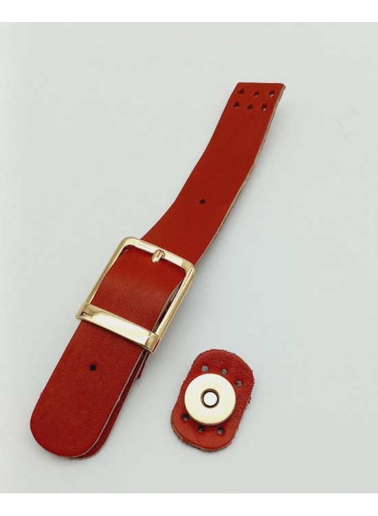 Çanta Aksesuar 18x2,3 cm Kırmızı Gerçek Deri Tokalı Çanta Kapağı Light Gold Metalli