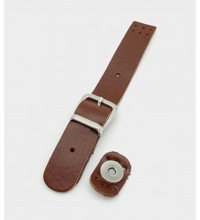 Çanta Aksesuar 18x2,3 cm Kızıl Kahve Gerçek Deri Tokalı Çanta Kapağı Gümüş Metalli