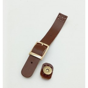Çanta Aksesuar 18x2,3 cm Kızıl Kahve Gerçek Deri Tokalı Çanta Kapağı Light Gold Metalli