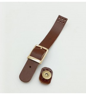 Çanta Aksesuar 18x2,3 cm Kızıl Kahve Gerçek Deri Tokalı Çanta Kapağı Light Gold Metalli