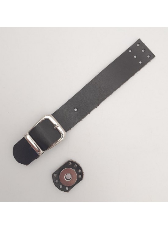 Çanta Aksesuar 18x2.3 cm Koyu Kahverengi Gerçek Deri Tokalı Çanta Kapağı Gümüş Metalli