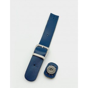 Çanta Aksesuar 18x2,3 cm Lacivert Gerçek Deri Tokalı Çanta Kapağı Gümüş Metalli