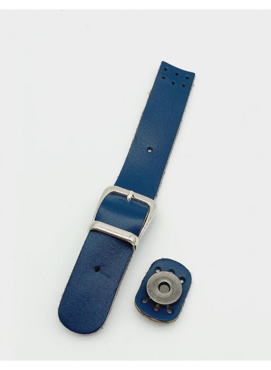 Çanta Aksesuar 18x2,3 cm Lacivert Gerçek Deri Tokalı Çanta Kapağı Gümüş Metalli