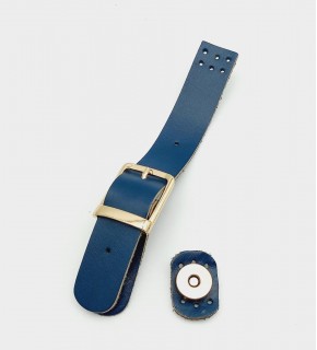 Çanta Aksesuar 18x2,3 cm Lacivert Gerçek Deri Tokalı Çanta Kapağı Light Gold Metalli