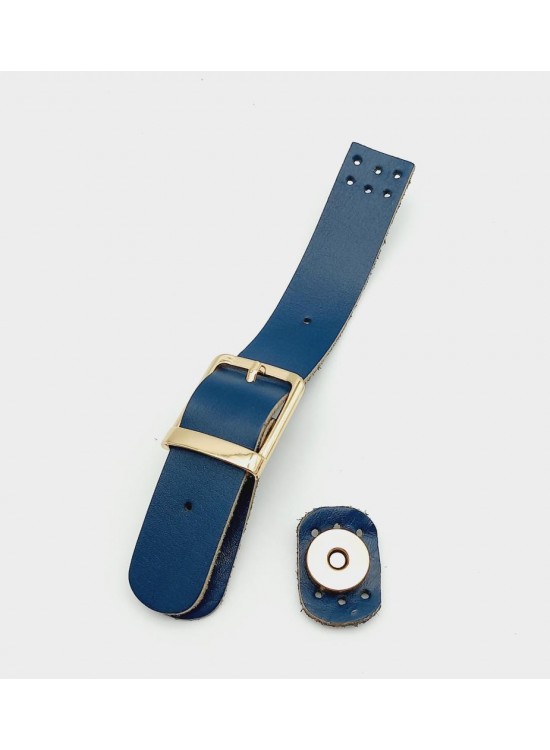 Çanta Aksesuar 18x2,3 cm Lacivert Gerçek Deri Tokalı Çanta Kapağı Light Gold Metalli