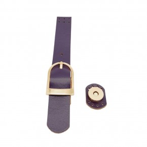 Çanta Aksesuar 18x2.3 cm Mor Renk Gerçek Deri Tokalı Çanta Kapağı Light Gold Metalli