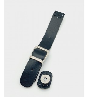 Çanta Aksesuar 18x2,3 cm Siyah Gerçek Deri Tokalı Çanta Kapağı Gümüş Metalli