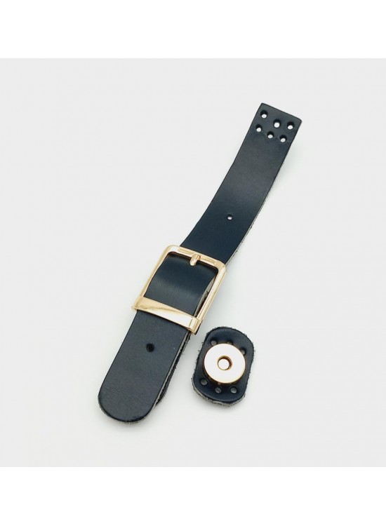 Çanta Aksesuar 18x2,3 cm Siyah Gerçek Deri Tokalı Çanta Kapağı Light Gold Metalli