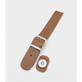 Çanta Aksesuar 18x2,3 cm Sütlü Kahve Gerçek Deri Tokalı Çanta Kapağı Gümüş Metalli