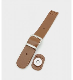 Çanta Aksesuar 18x2,3 cm Sütlü Kahve Gerçek Deri Tokalı Çanta Kapağı Gümüş Metalli