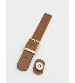 Çanta Aksesuar 18x2,3 cm Sütlü Kahve Gerçek Deri Tokalı Çanta Kapağı Light Gold Metalli