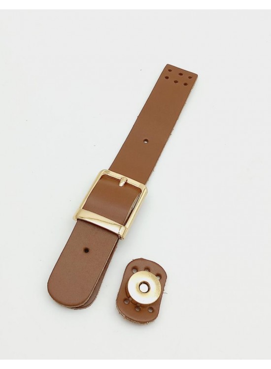 Çanta Aksesuar 18x2,3 cm Sütlü Kahve Gerçek Deri Tokalı Çanta Kapağı Light Gold Metalli