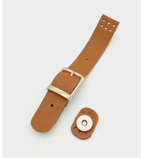 Çanta Aksesuar 18x2,3 cm Taba Gerçek Deri Tokalı Çanta Kapağı Light Gold Metalli