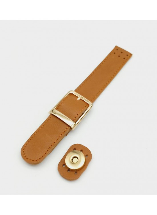 Çanta Aksesuar 18x2,3 cm Taba Gerçek Deri Tokalı Dikişli Çift Kat Çanta Kapağı Light Gold Metalli