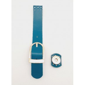 Çanta Aksesuar 18x2,3 cm Turkuaz Gerçek Deri Tokalı Çanta Kapağı Light Gold Metalli