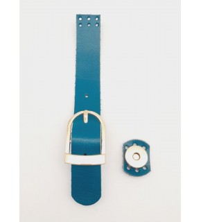 Çanta Aksesuar 18x2,3 cm Turkuaz Gerçek Deri Tokalı Çanta Kapağı Light Gold Metalli