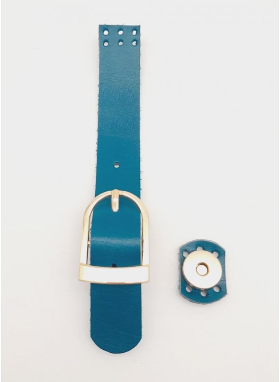 Çanta Aksesuar 18x2,3 cm Turkuaz Gerçek Deri Tokalı Çanta Kapağı Light Gold Metalli