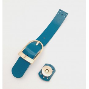 Çanta Aksesuar 18x2,3 cm Turkuaz Gerçek Deri Tokalı Çanta Kapağı Light Gold Metalli