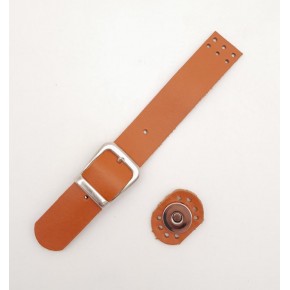 Çanta Aksesuar 18x2.3 cm Turuncu Taba Gerçek Deri Tokalı Çanta Kapağı Gümüş Metalli