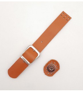 Çanta Aksesuar 18x2.3 cm Turuncu Taba Gerçek Deri Tokalı Çanta Kapağı Gümüş Metalli