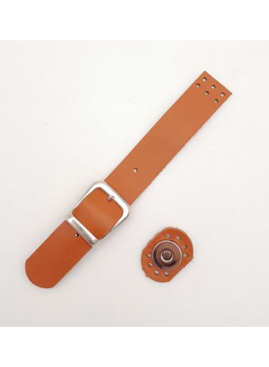 Çanta Aksesuar 18x2.3 cm Turuncu Taba Gerçek Deri Tokalı Çanta Kapağı Gümüş Metalli