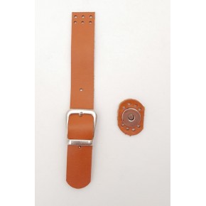 Çanta Aksesuar 18x2.3 cm Turuncu Taba Gerçek Deri Tokalı Çanta Kapağı Gümüş Metalli