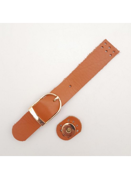 Çanta Aksesuar 18x2.3 cm Turuncu Taba Gerçek Deri Tokalı Çanta Kapağı Light Gold Metalli