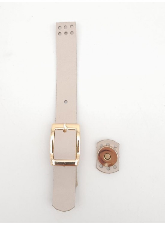 Çanta Aksesuar 18x2 cm Bej Renk Gerçek Deri Tokalı Çanta Kapağı Light Gold Metalli