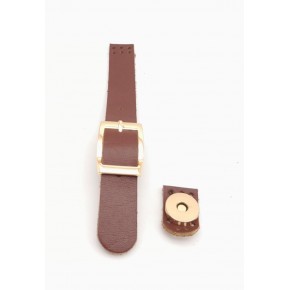 Çanta Aksesuar 18x2 cm Kızıl Kahve Renk Gerçek Deri Tokalı Çanta Kapağı Light Gold Metalli