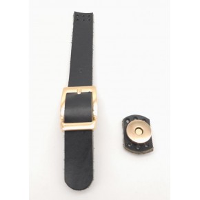 Çanta Aksesuar 18x2 cm Siyah Renk Gerçek Deri Tokalı Çanta Kapağı Light Gold Metalli