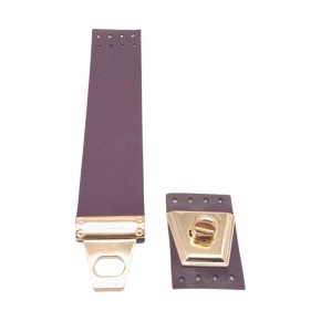 Çanta Aksesuar 18x3.5 cm Suni Deri Mor Renk Kapak Light Gold Metalli