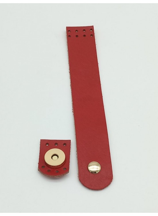Çanta Aksesuar 18x3 cm Kırmızı Gerçek Deri Düz Çanta Kapağı Light Gold Metalli