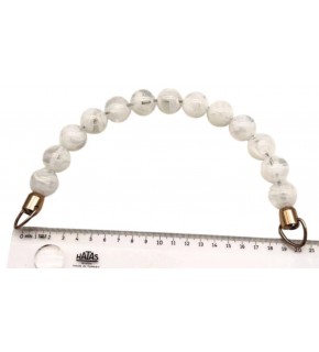 Çanta Aksesuar 20 Cm 22 Mm Boncuklu   Çanta Sapı Gümüş  Metalli Beyaz Tonlu