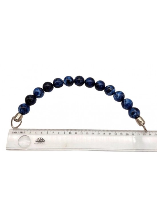 Çanta Aksesuar 20 Cm 22 Mm Boncuklu   Çanta Sapı Gümüş  Metalli Mavi Tonlu